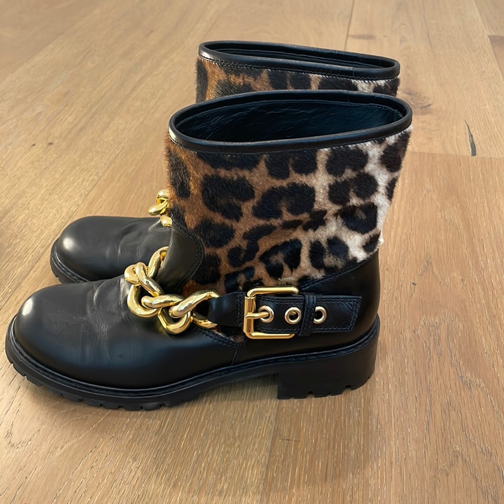 Giuseppe Zanotti Black and Leopard Ankle Boots